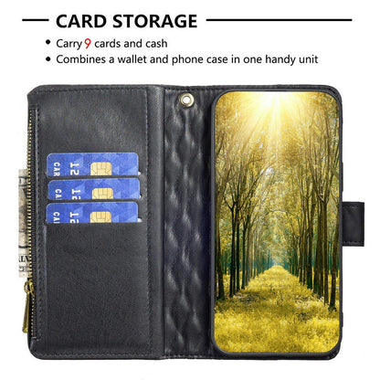 For Redmi Note 17 Pro 5G Global 163mm Diamond Lattice Zipper Wallet Leather Flip Phone Case(Black)