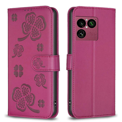 For Sony Xperia 1 VIII Four-leaf Embossed Leather Phone Case - Rose Red - EDA009735301A