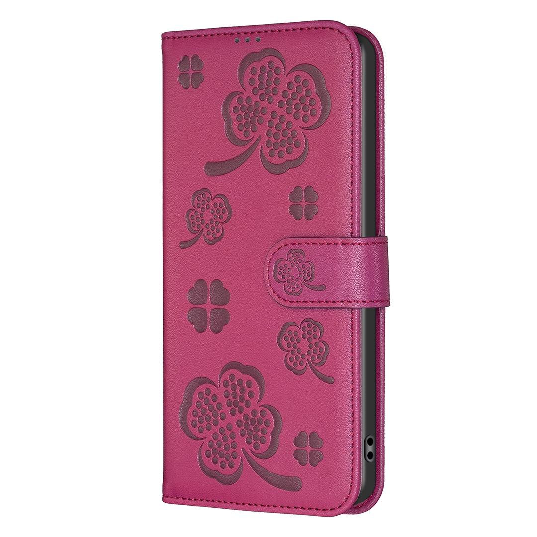 For Sony Xperia 1 VIII Four-leaf Embossed Leather Phone Case - Rose Red - EDA009735301A