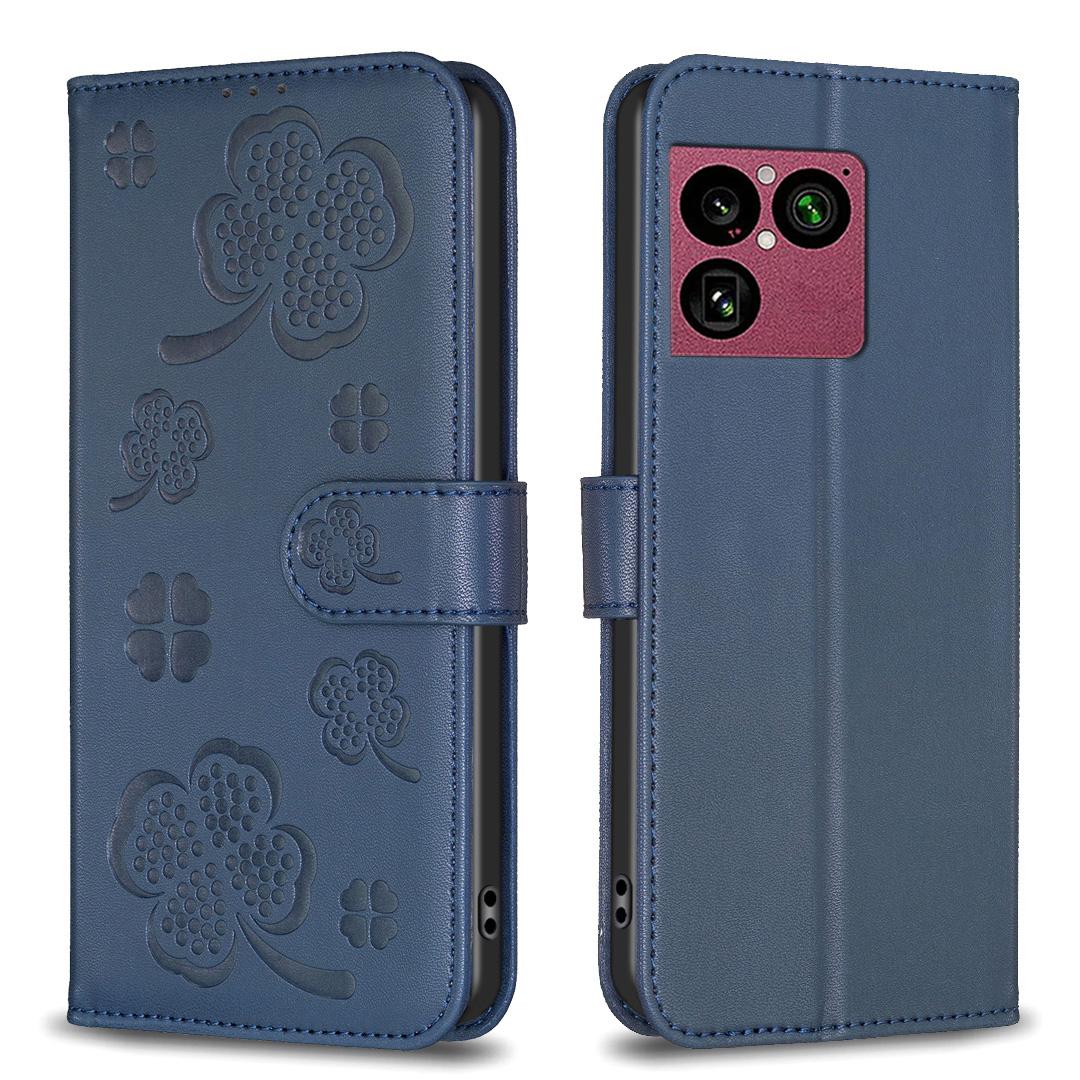 For Sony Xperia 1 VIII Four-leaf Embossed Leather Phone Case - Blue - EDA009735301B