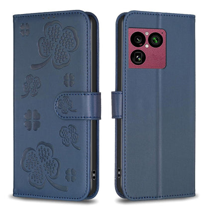 For Sony Xperia 1 VIII Four-leaf Embossed Leather Phone Case - Blue - EDA009735301B