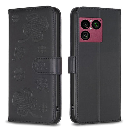 For Sony Xperia 1 VIII Four-leaf Embossed Leather Phone Case - Black - EDA009735301C