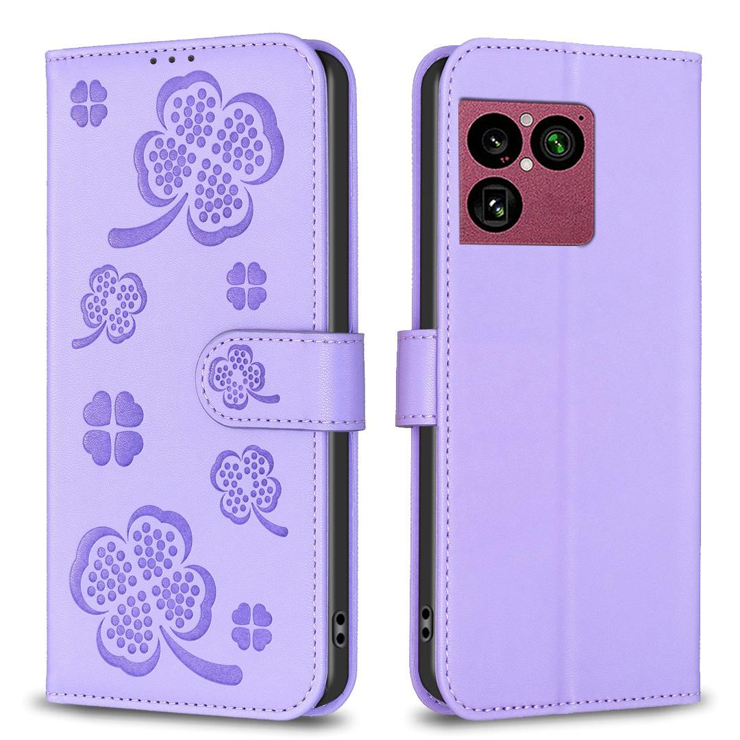 For Sony Xperia 1 VIII Four-leaf Embossed Leather Phone Case - Purple - EDA009735301D