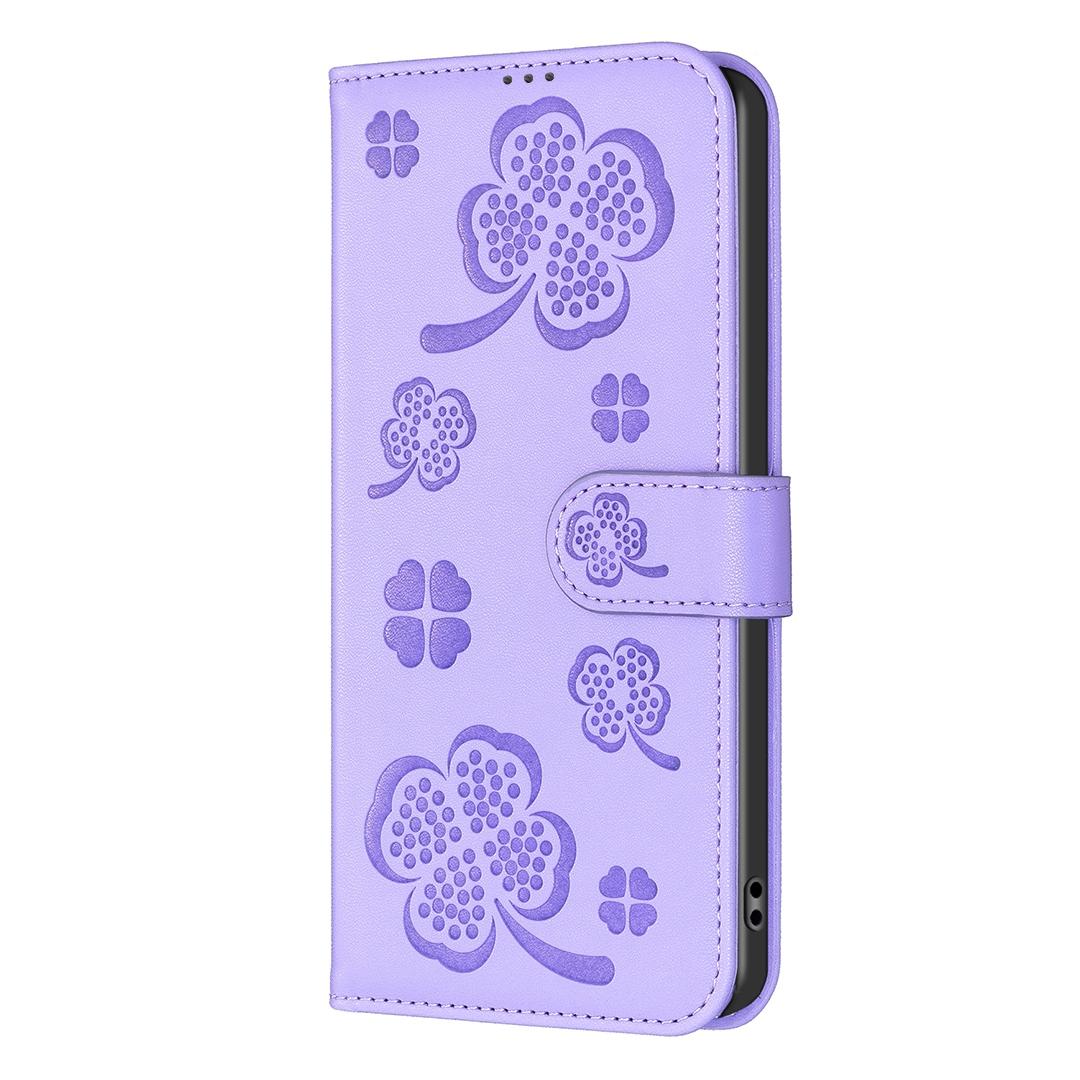 For Sony Xperia 1 VIII Four-leaf Embossed Leather Phone Case - Purple - EDA009735301D