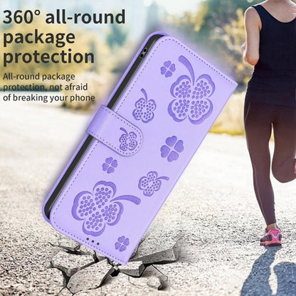 For Sony Xperia 1 VIII Four-leaf Embossed Leather Phone Case - Purple - EDA009735301D