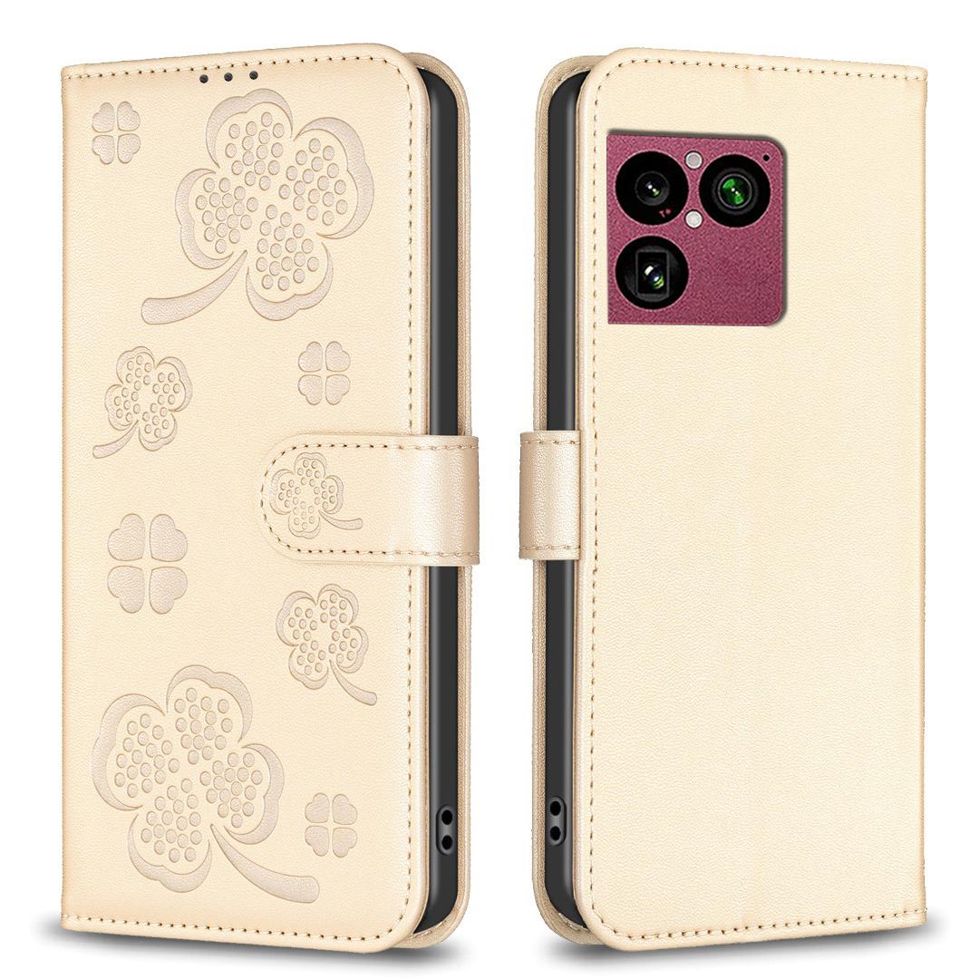 For Sony Xperia 1 VIII Four-leaf Embossed Leather Phone Case - Gold - EDA009735301E