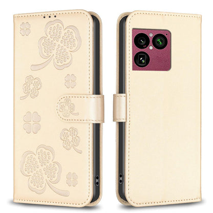 For Sony Xperia 1 VIII Four-leaf Embossed Leather Phone Case - Gold - EDA009735301E