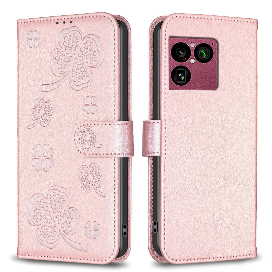 For Sony Xperia 1 VIII Four-leaf Embossed Leather Phone Case - Pink - EDA009735301F