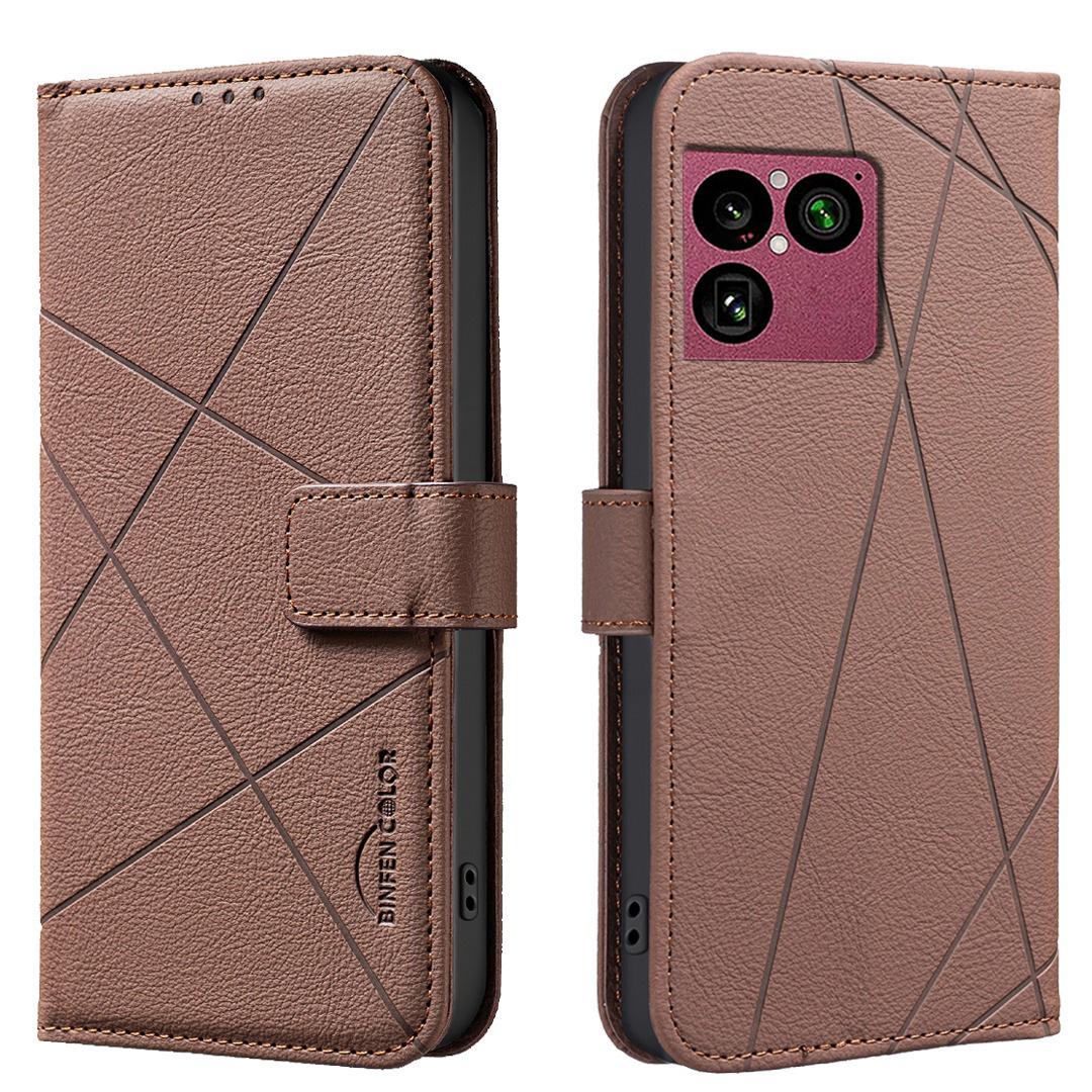 For Sony Xperia 1 VIII Geometric Pattern RFID Leather Phone Case - Brown - EDA009735401A