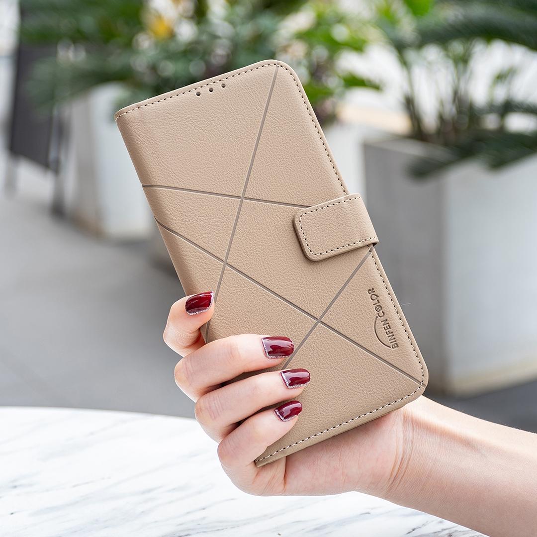 For Sony Xperia 1 VIII Geometric Pattern RFID Leather Phone Case - Beige - EDA009735401C