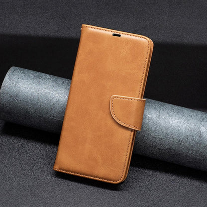 For Sony Xperia 1 VIII Lambskin Texture Pure Color Flip Leather Phone Case - Yellow - EDA009736001A