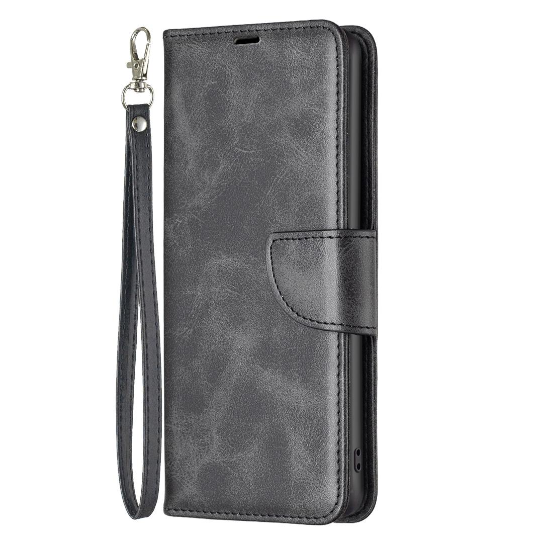 For Sony Xperia 1 VIII Lambskin Texture Pure Color Flip Leather Phone Case - Black - EDA009736001B
