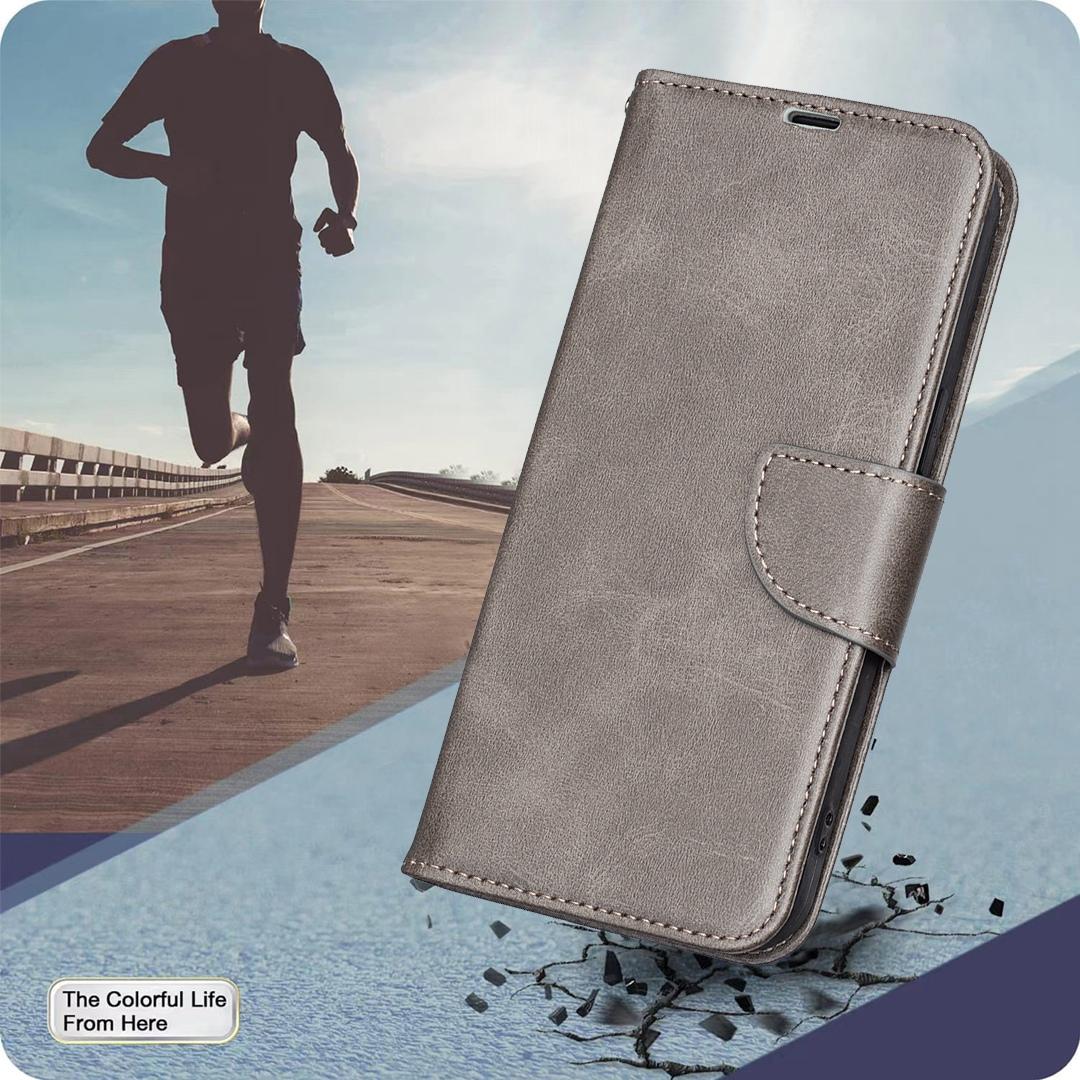 For Sony Xperia 1 VIII Lambskin Texture Pure Color Flip Leather Phone Case - Grey - EDA009736001E