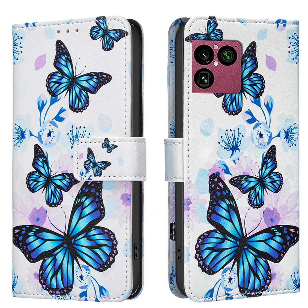For Sony Xperia 1 VIII BF42 Color Painting Leather Phone Case - Blue Butterfly - EDA009736201H