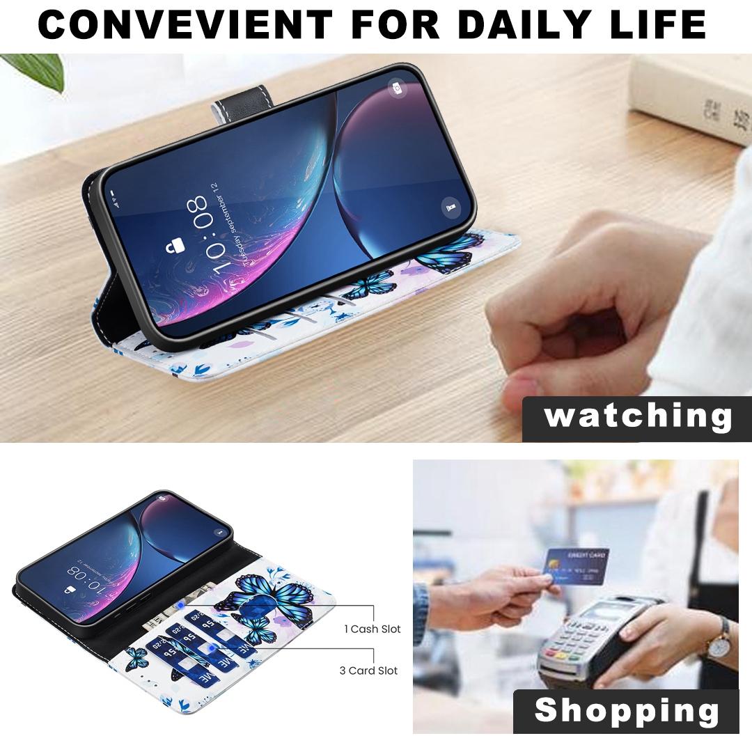 For Sony Xperia 1 VIII BF42 Color Painting Leather Phone Case - Blue Butterfly - EDA009736201H