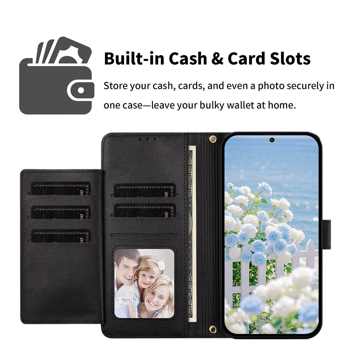 For Redmi K90 Pro Max / Poco F8 Ultra Butterfly Flower Zipper Wallet Vegan Leather Phone Case with Strap(Black)