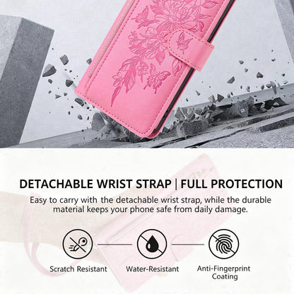For Redmi K90 Pro Max / Poco F8 Ultra Butterfly Flower Zipper Wallet Vegan Leather Phone Case with Strap(Pink)