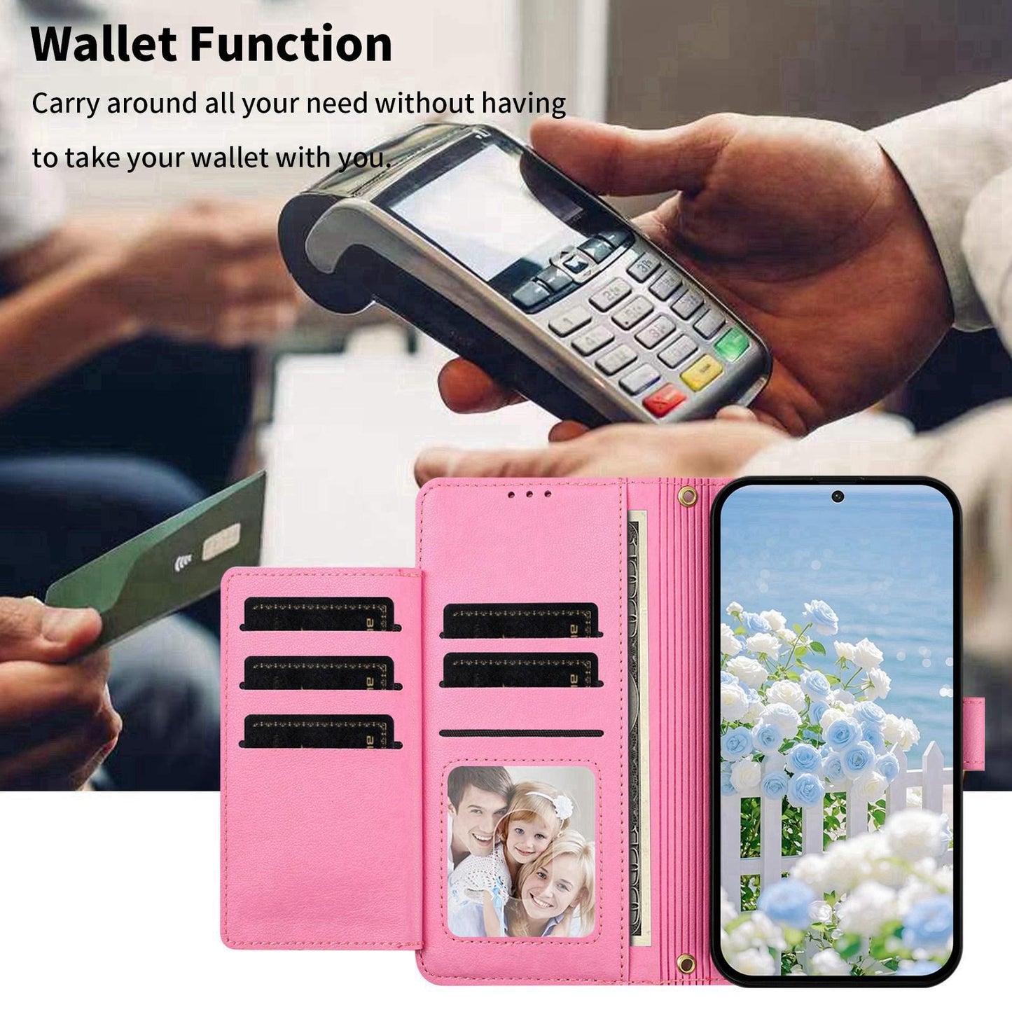 For Redmi K90 Pro Max / Poco F8 Ultra Butterfly Flower Zipper Wallet Vegan Leather Phone Case with Strap(Pink)