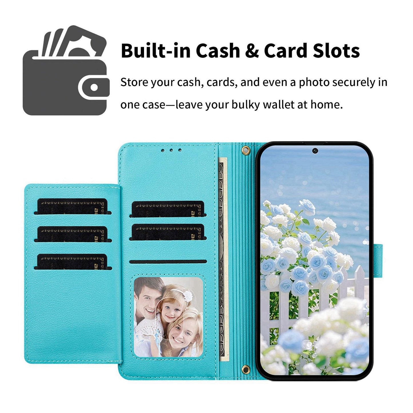 For Redmi K90 Pro Max / Poco F8 Ultra Butterfly Flower Zipper Wallet Vegan Leather Phone Case with Strap(Lake Blue)