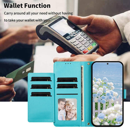 For Redmi K90 Pro Max / Poco F8 Ultra Butterfly Flower Zipper Wallet Vegan Leather Phone Case with Strap(Lake Blue)