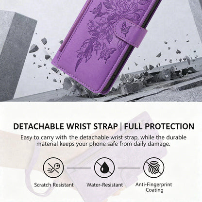 For Redmi K90 Pro Max / Poco F8 Ultra Butterfly Flower Zipper Wallet Vegan Leather Phone Case with Strap(Purple)