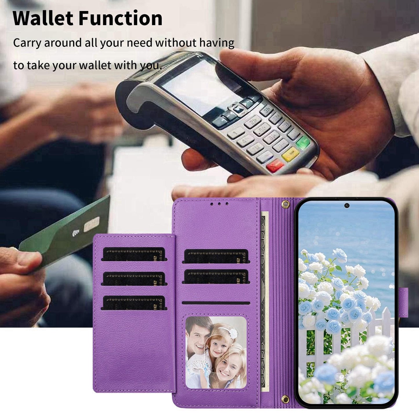 For Redmi K90 Pro Max / Poco F8 Ultra Butterfly Flower Zipper Wallet Vegan Leather Phone Case with Strap(Purple)