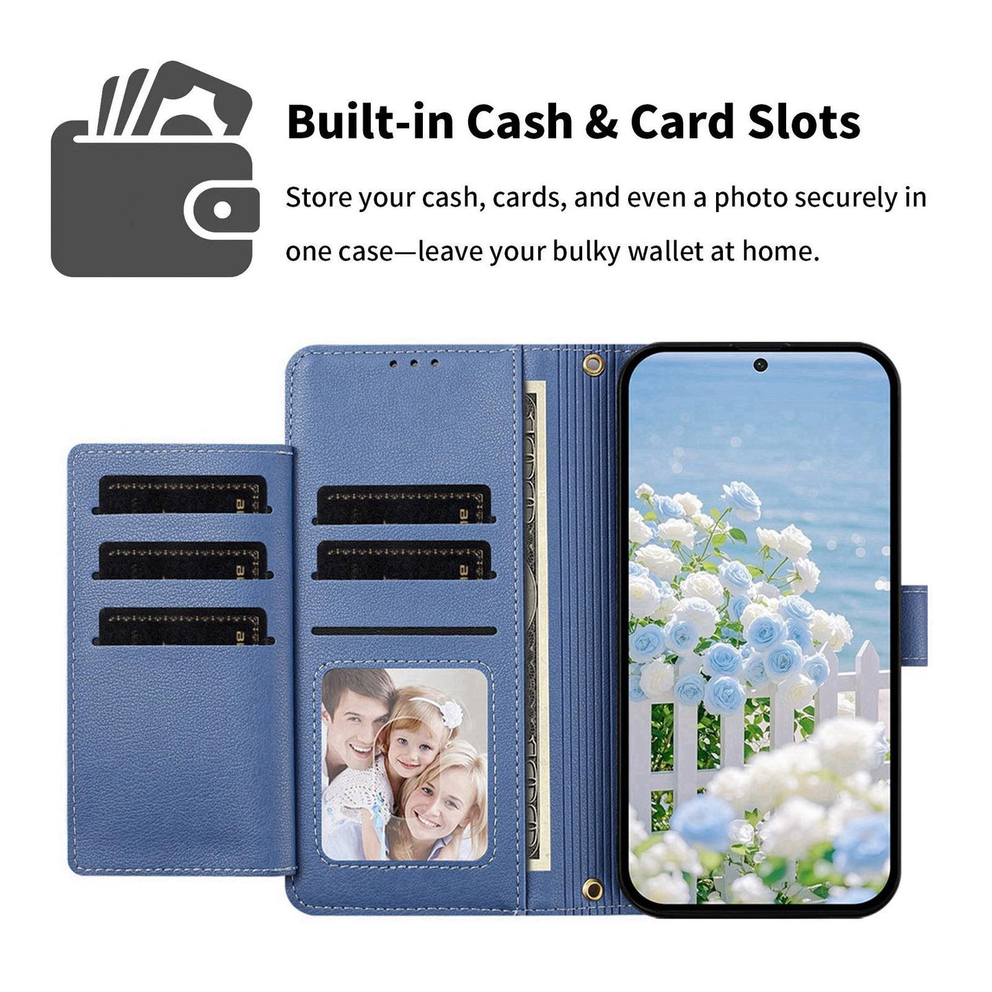 For Redmi K90 Pro Max / Poco F8 Ultra Butterfly Flower Zipper Wallet Vegan Leather Phone Case with Strap(Dark Blue)