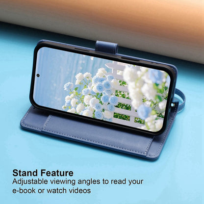For Redmi K90 Pro Max / Poco F8 Ultra Butterfly Flower Zipper Wallet Vegan Leather Phone Case with Strap(Dark Blue)