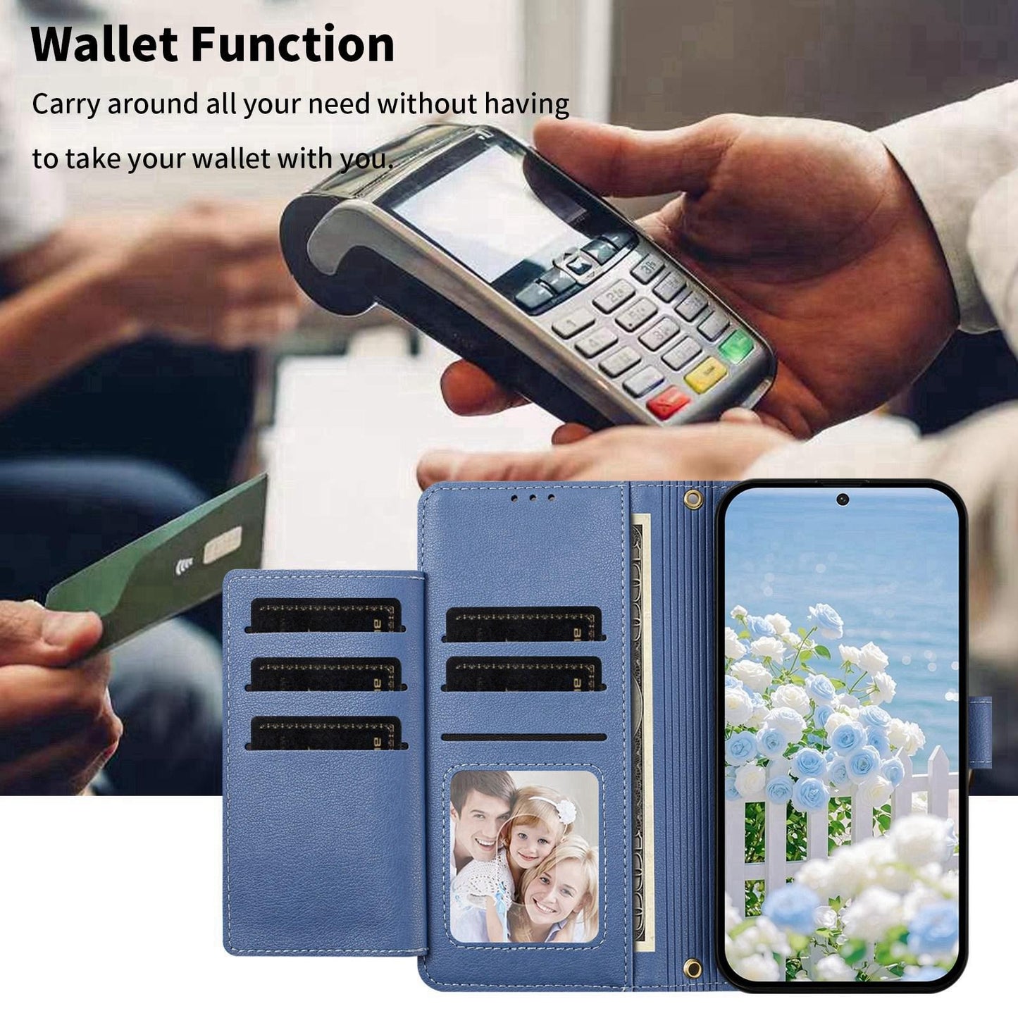 For Redmi K90 Pro Max / Poco F8 Ultra Butterfly Flower Zipper Wallet Vegan Leather Phone Case with Strap(Dark Blue)
