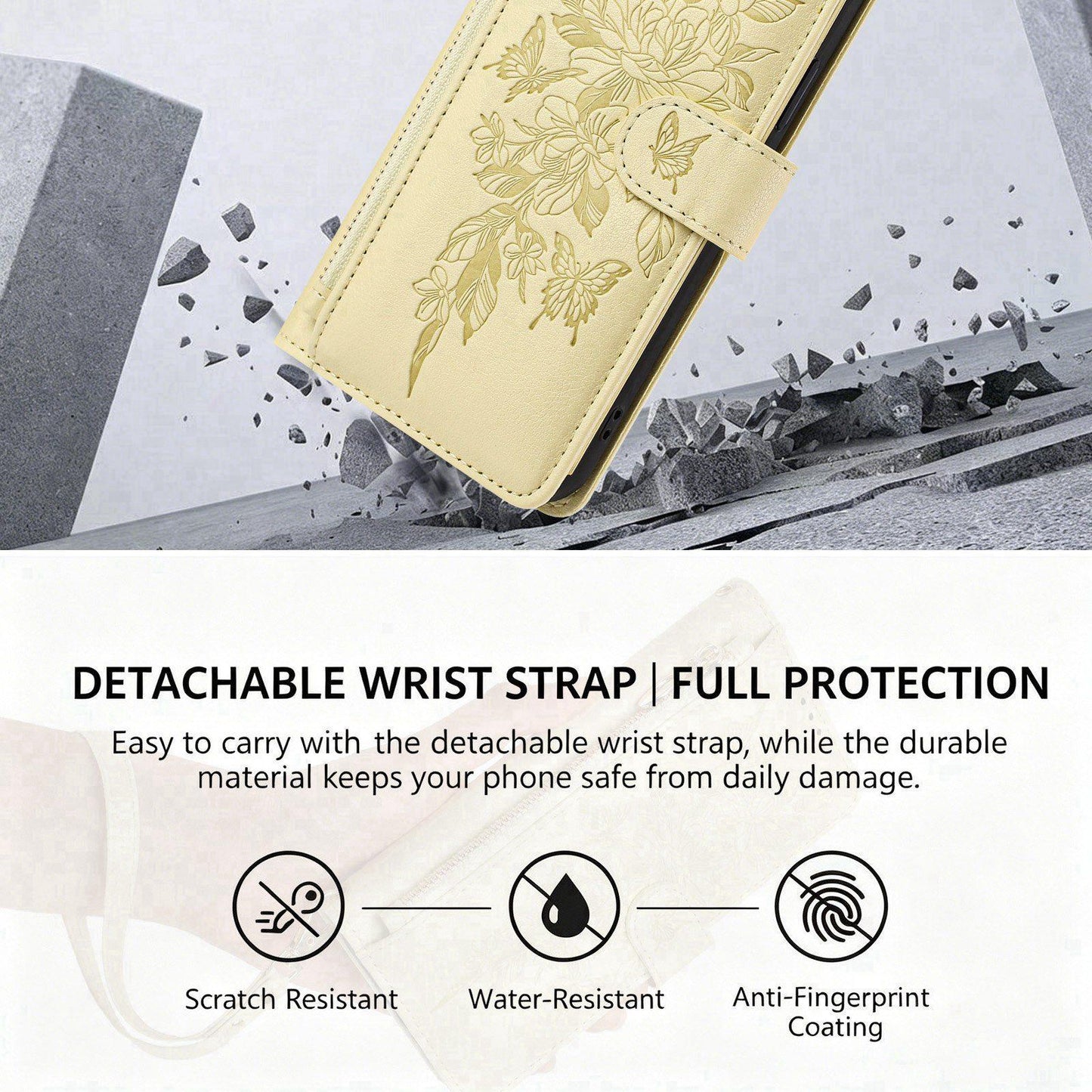 For Redmi K90 Pro Max / Poco F8 Ultra Butterfly Flower Zipper Wallet Vegan Leather Phone Case with Strap(Yellow)