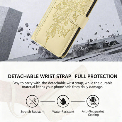 For Redmi K90 Pro Max / Poco F8 Ultra Butterfly Flower Zipper Wallet Vegan Leather Phone Case with Strap(Yellow)