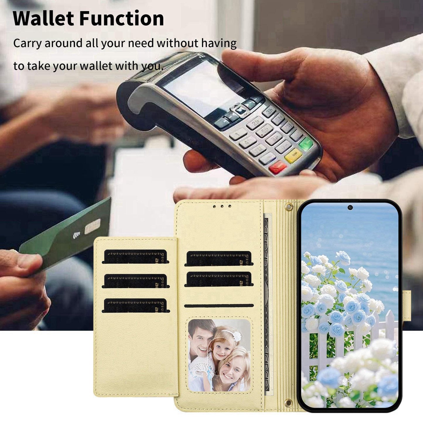 For Redmi K90 Pro Max / Poco F8 Ultra Butterfly Flower Zipper Wallet Vegan Leather Phone Case with Strap(Yellow)