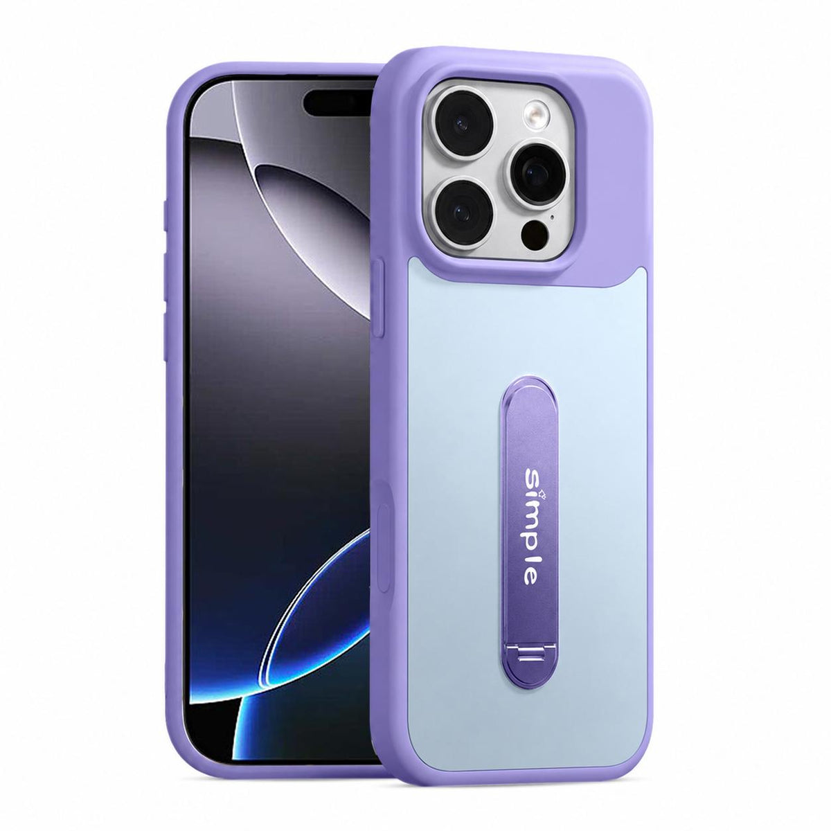 For iPhone 16 Pro Max Contrast Color 360 Degree Rotation Holder Magnetic Phone Case - Purple - EDA009737503B