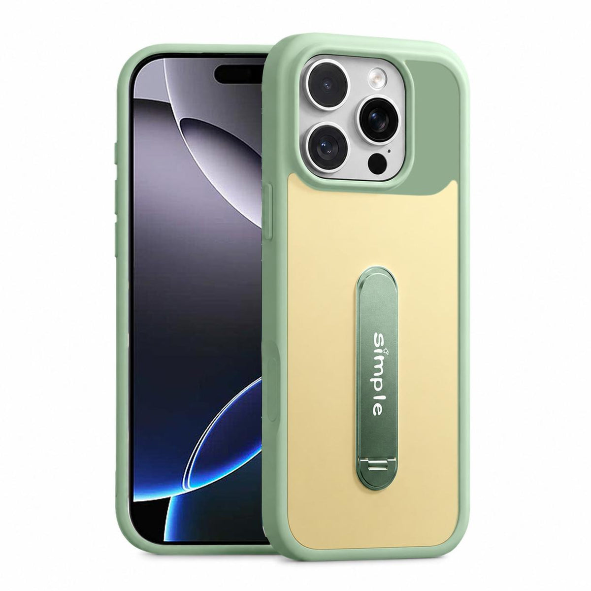 For iPhone 16 Pro Max Contrast Color 360 Degree Rotation Holder Magnetic Phone Case - Green - EDA009737503C