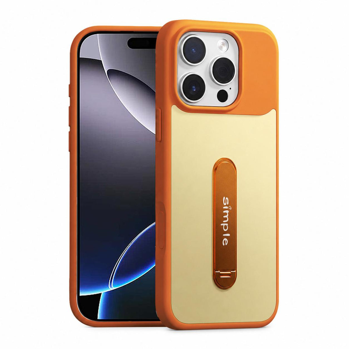 For iPhone 16 Pro Max Contrast Color 360 Degree Rotation Holder Magnetic Phone Case - Orange - EDA009737503D