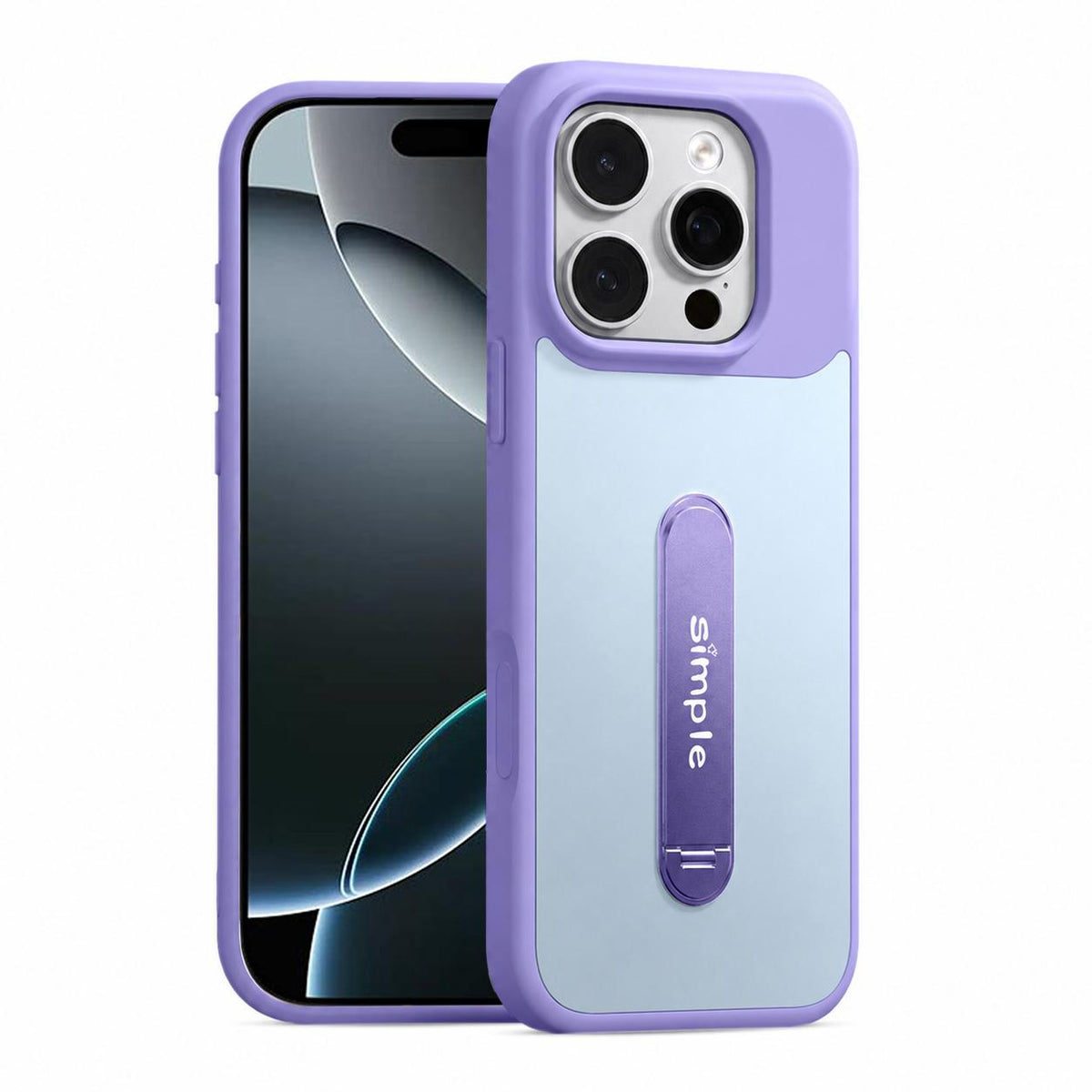 For iPhone 16 Pro Contrast Color 360 Degree Rotation Holder Magnetic Phone Case - Purple - EDA009737504B