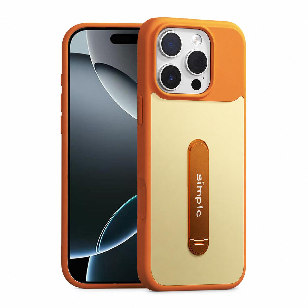 For iPhone 16 Pro Contrast Color 360 Degree Rotation Holder Magnetic Phone Case - Orange - EDA009737504D