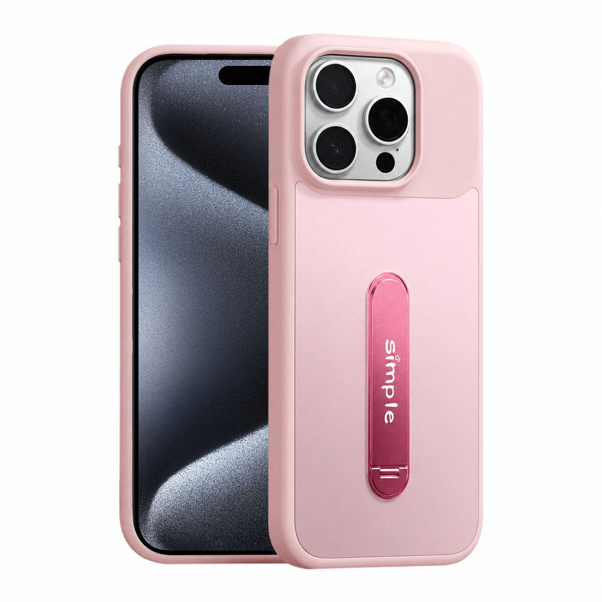 For iPhone 15 Pro Max Contrast Color 360 Degree Rotation Holder Magnetic Phone Case - Pink - EDA009737505A