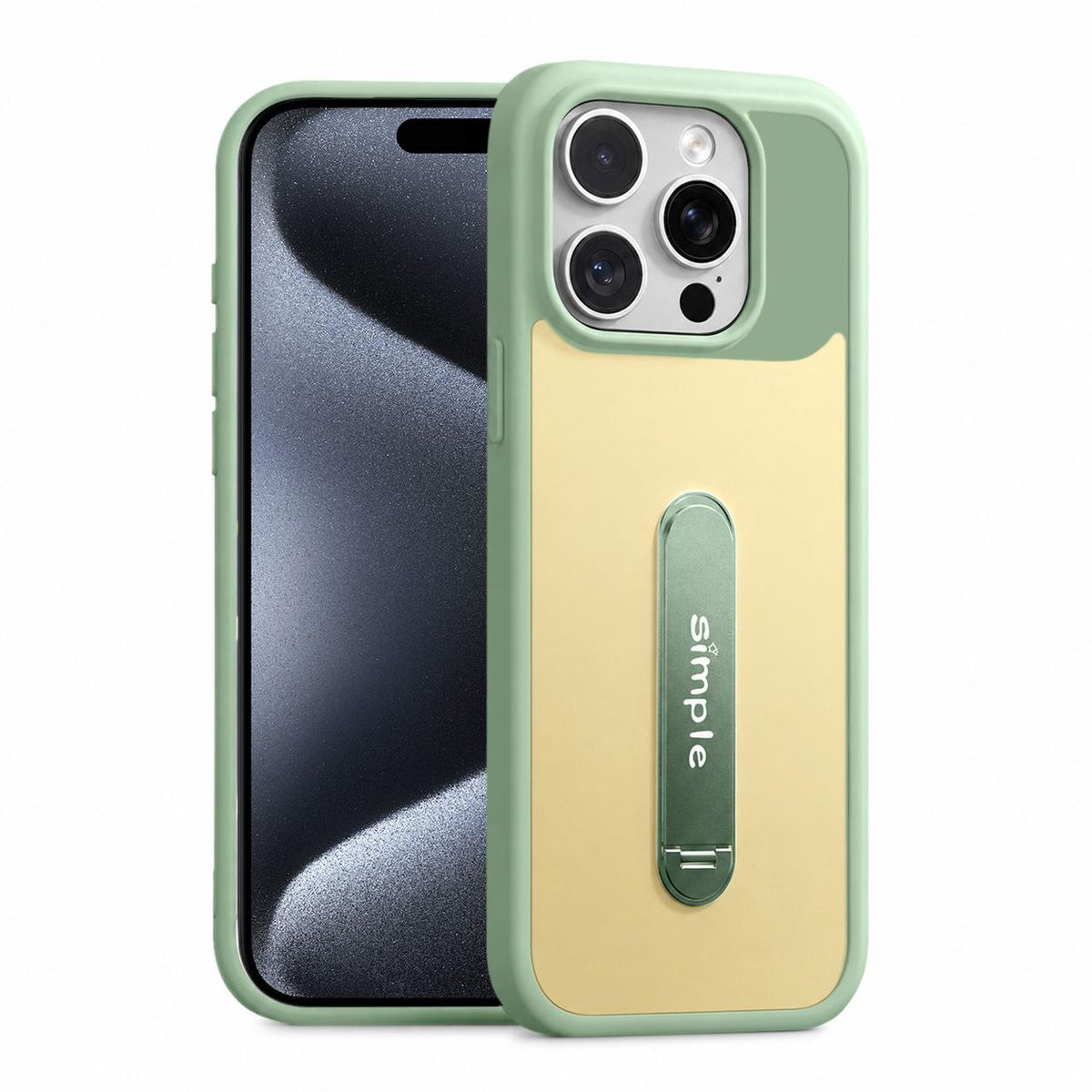 For iPhone 15 Pro Max Contrast Color 360 Degree Rotation Holder Magnetic Phone Case - Green - EDA009737505C