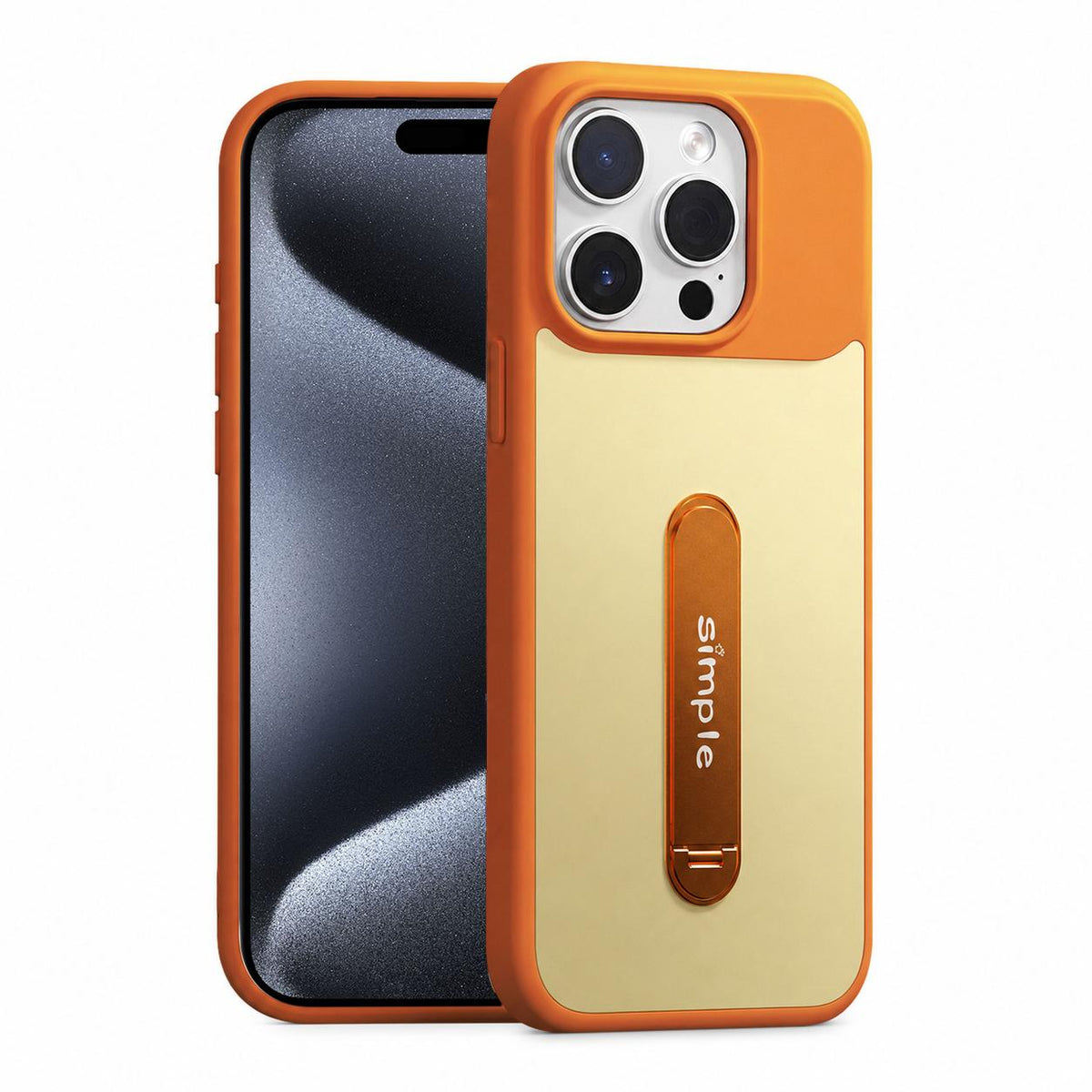 For iPhone 15 Pro Max Contrast Color 360 Degree Rotation Holder Magnetic Phone Case - Orange - EDA009737505D
