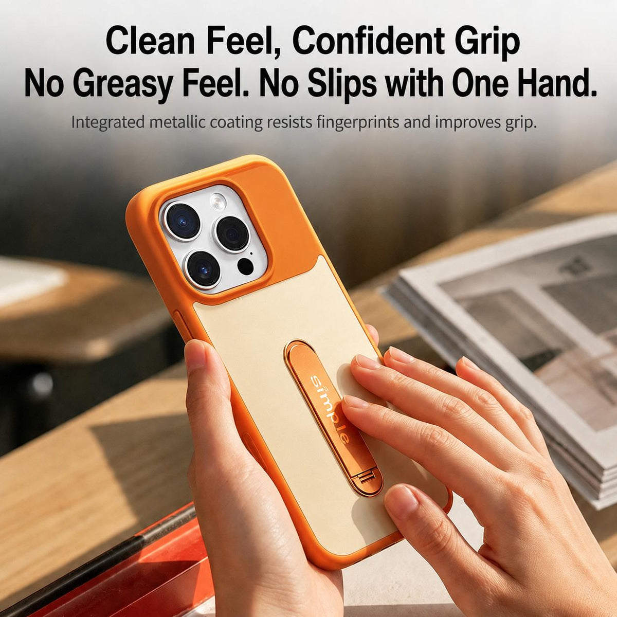 For iPhone 15 Pro Max Contrast Color 360 Degree Rotation Holder Magnetic Phone Case - Orange - EDA009737505D