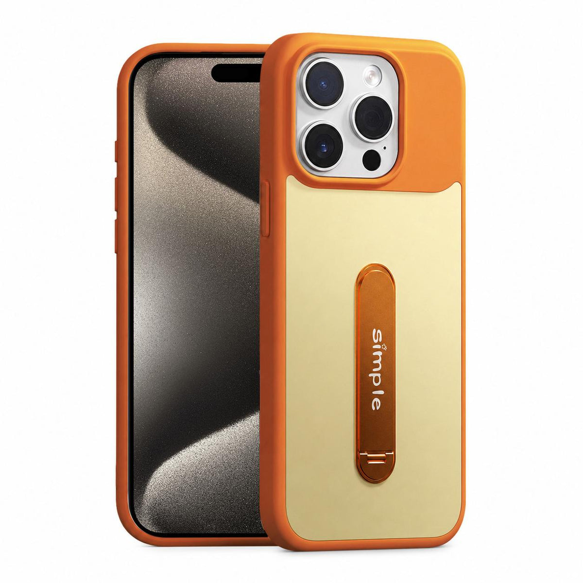 For iPhone 15 Pro Contrast Color 360 Degree Rotation Holder Magnetic Phone Case - Orange - EDA009737506D