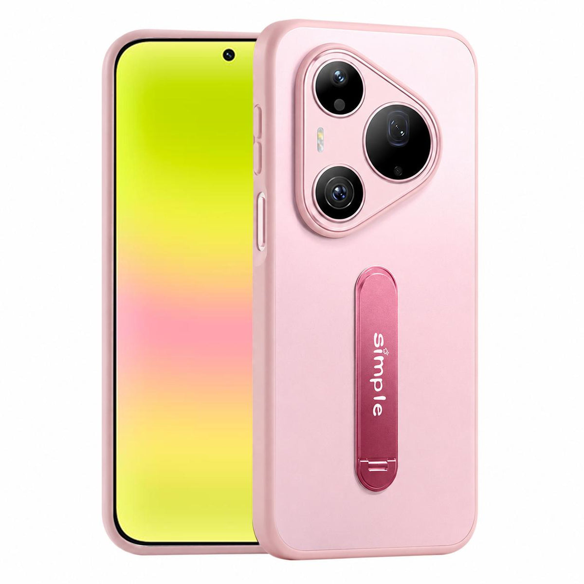 For Huawei Pura 90 Pro 5G Contrast Color 360 Degree Rotation Holder Magnetic Phone Case - Pink - EDA009737602A