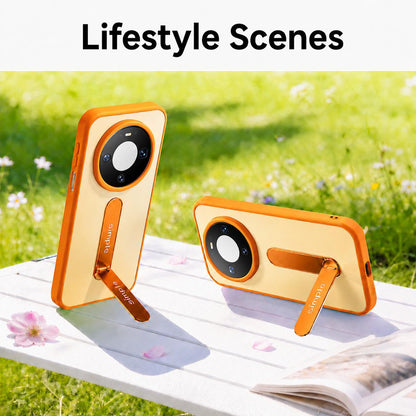 For Huawei Mate 80 / Mate 80 Pro Contrast Color 360 Degree Rotation Holder Magnetic Phone Case - Orange - EDA009737603D