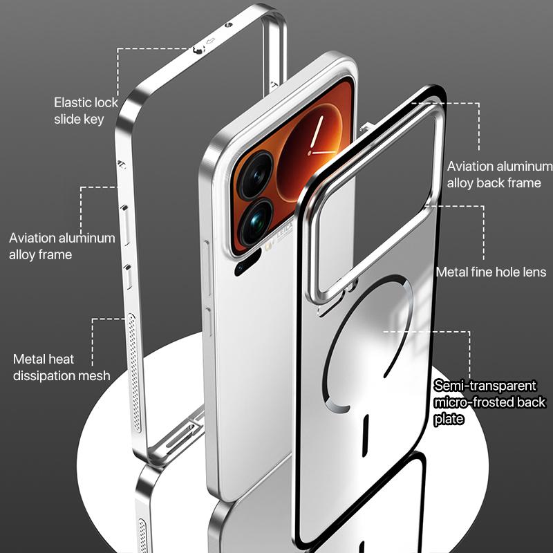 For Xiaomi 17 Max 5G Single-sided Snap Buckle Metal Frame Frosted MagSafe Phone Case - Silver - EDA009738201A