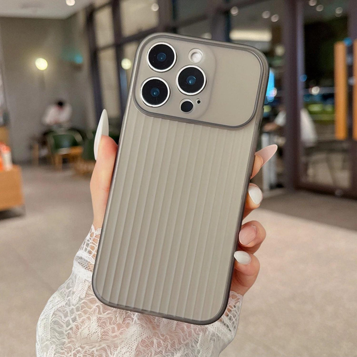 For iPhone 16 Plus TPU Large Window Cooling Corrugated Phone Case - Grey - EDA009738403C