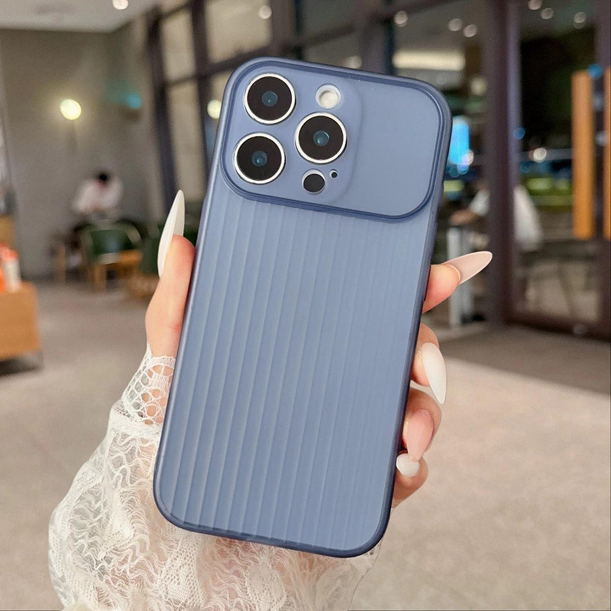For iPhone 16 TPU Large Window Cooling Corrugated Phone Case - Blue - EDA009738404F