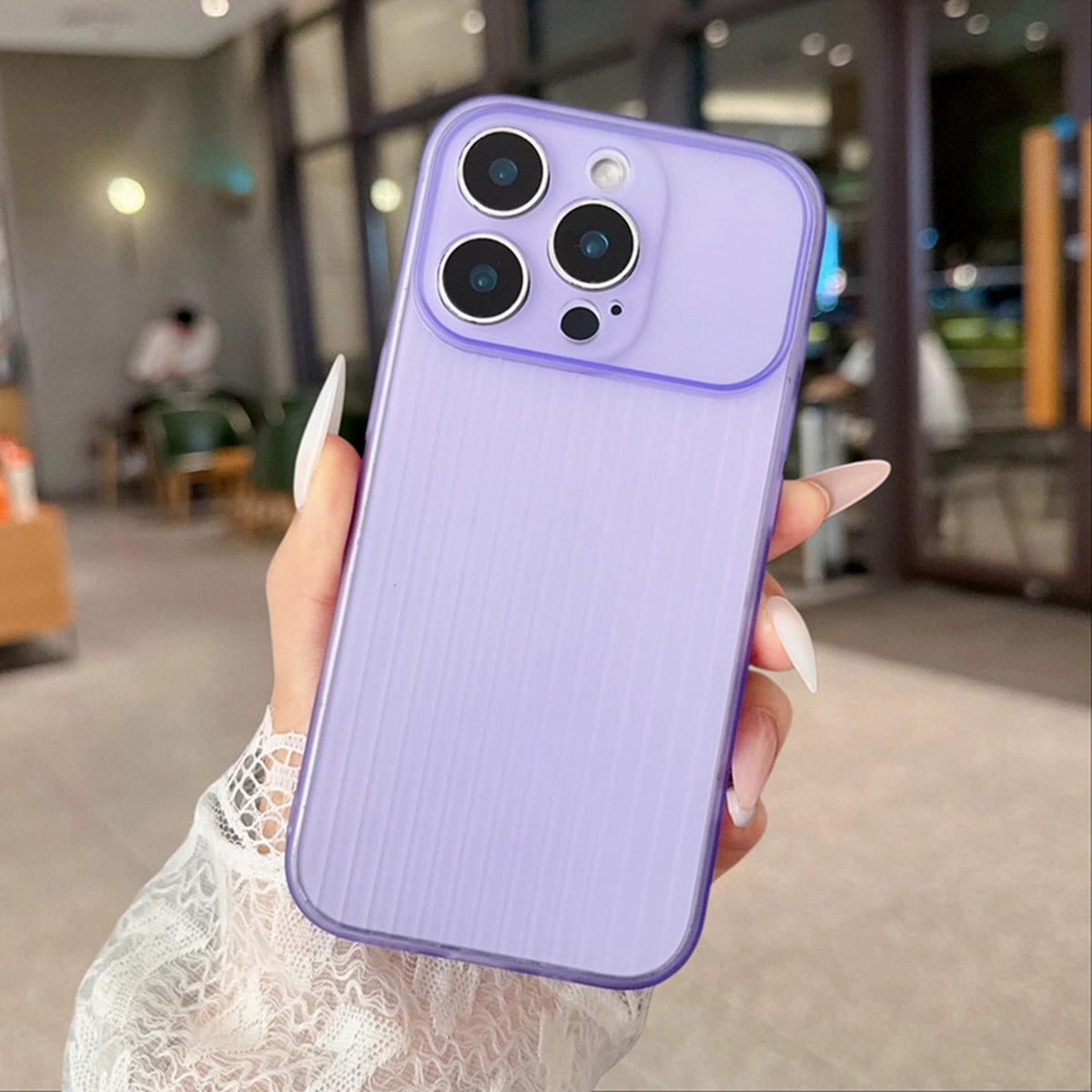 For iPhone 14 Plus TPU Large Window Cooling Corrugated Phone Case - Purple - EDA009738409E