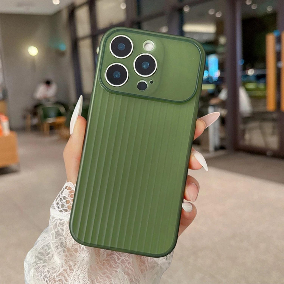 For iPhone 14 Plus TPU Large Window Cooling Corrugated Phone Case - Green - EDA009738409G