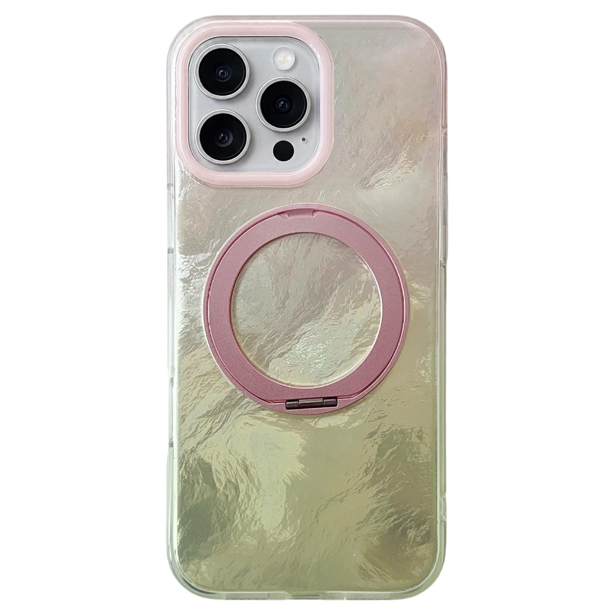 For iPhone 16 Pro Max Gradient Glacier 360 Magnetic Holder Phone Case - Pink - EDA009739604D